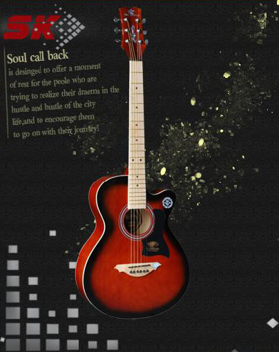 SK思凯骑士系列39寸缺角红黑色民谣吉他